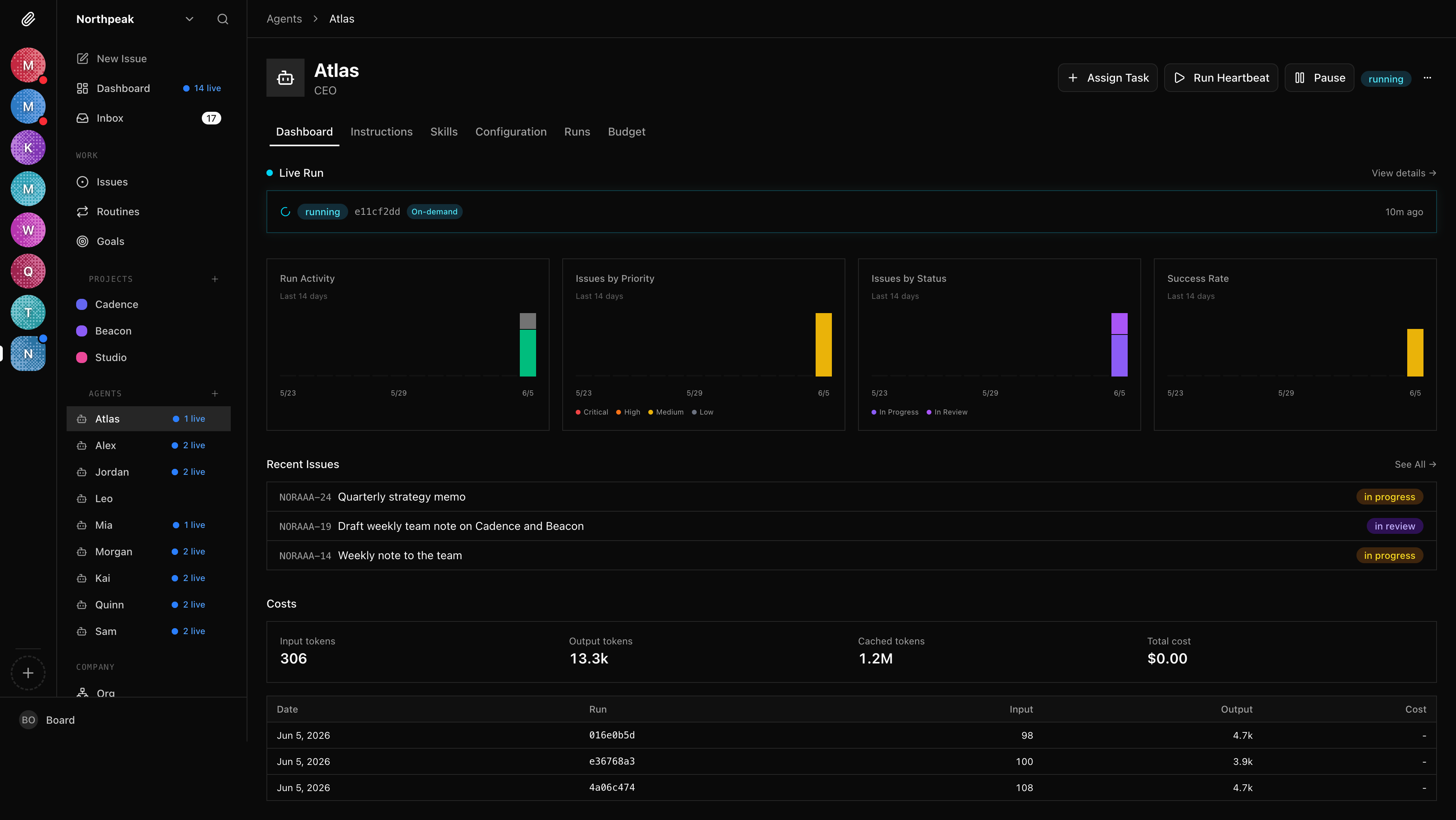CEO agent dashboard